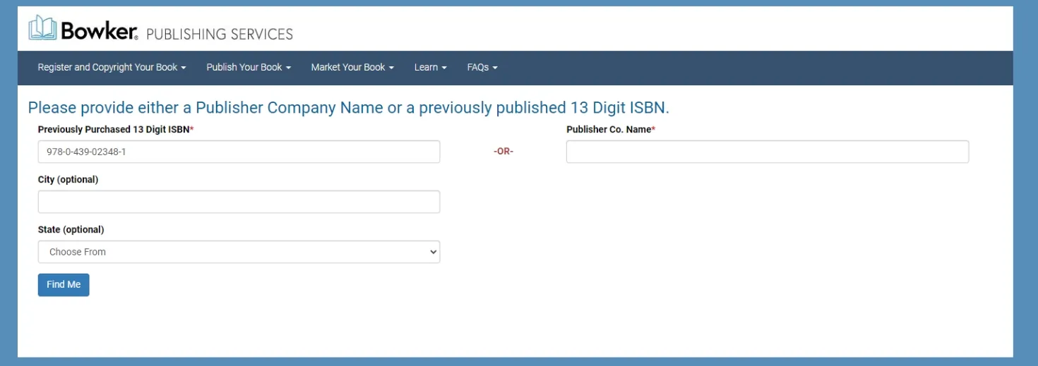 Bowker ISBN Checker Find My Publisher Lookup