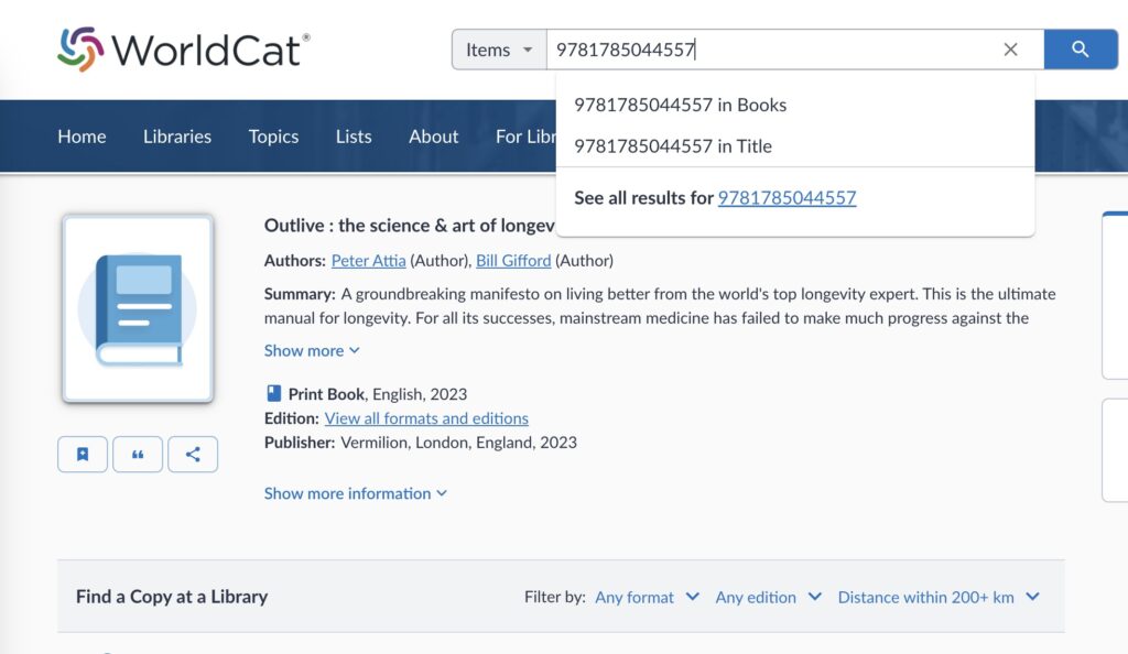 WorldCat ISBN Search Book