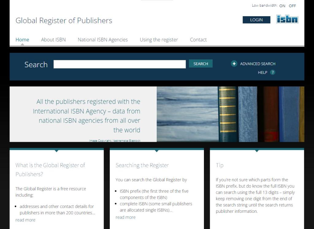 Global Register of Publishers ISBN Database