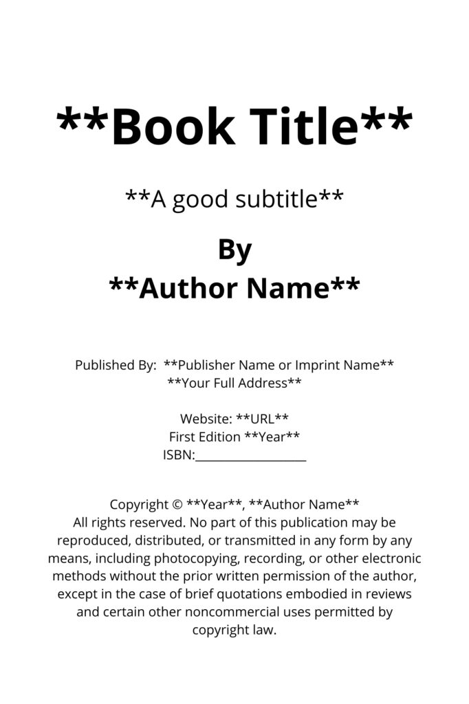 Title verso with example copyright text and book information.